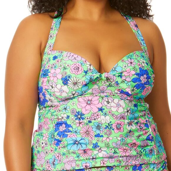 Salt + Cove Peony Party Molded-Cup X-Back Tankini Top Multicolor 1X(16/18) - Picture 1 of 9